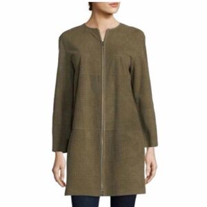 Lafayette 148 New York Leather Zip-Front Jacket – Olive Green (Size M)